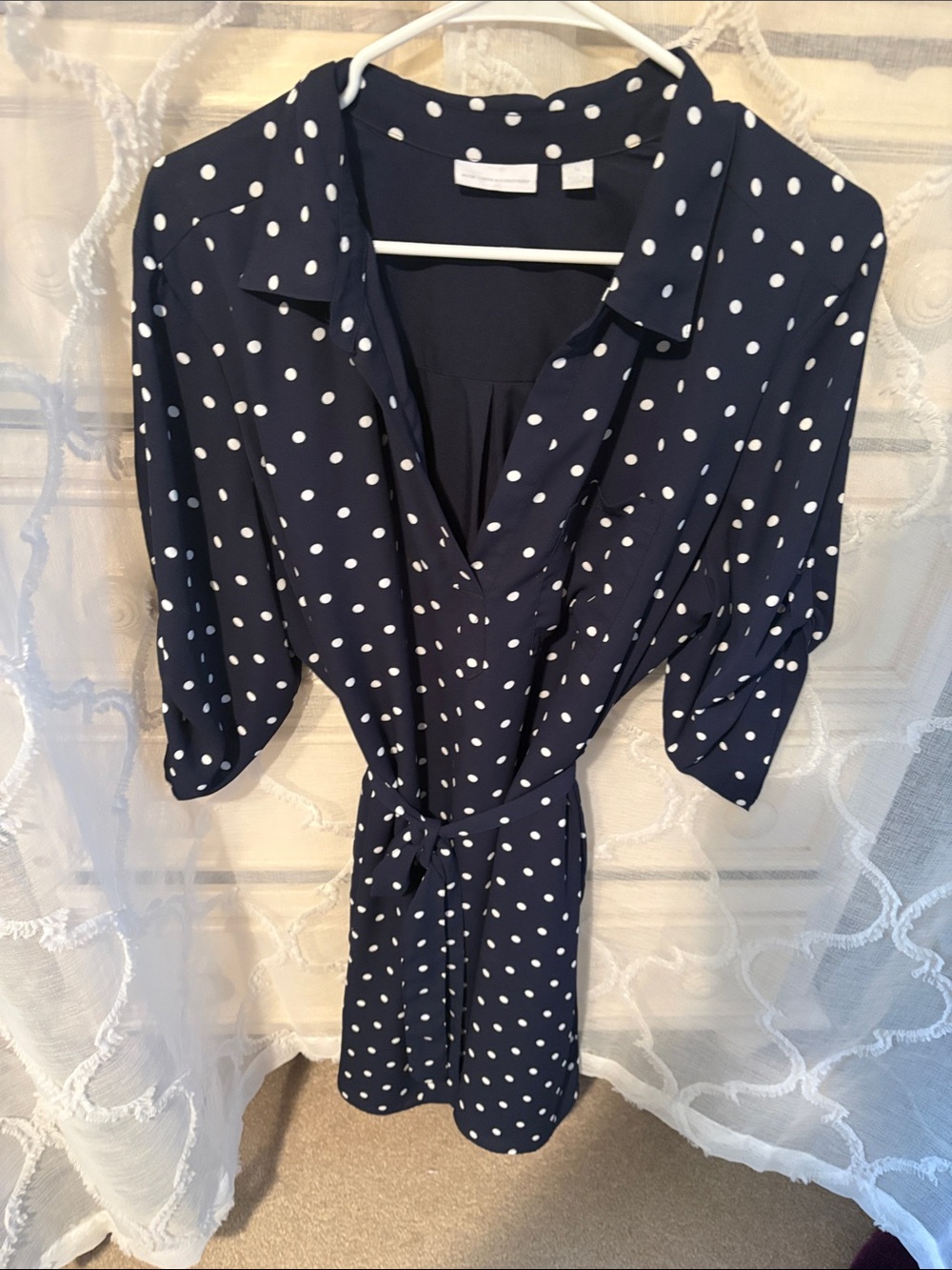 New York & Company Navy and White Polka Dot Dress